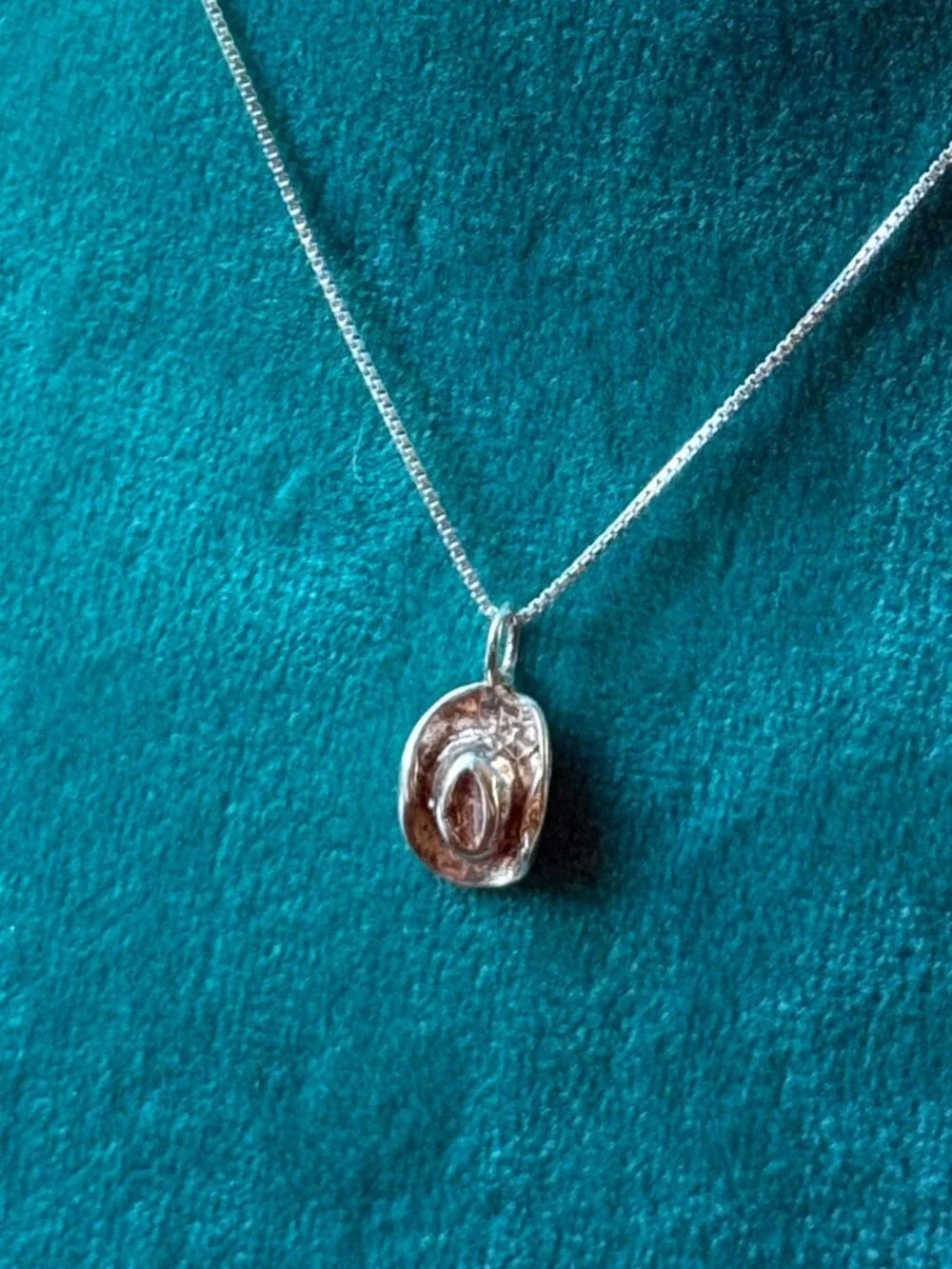 Charming Tiny Cowboy Hat Necklace in Sterling Silver Vintage